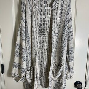 Lovestitch 100% Cotton Striped Oversized Cardigan - Cream and Black